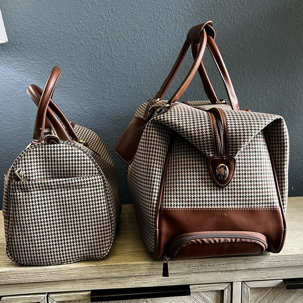 London Fog Brown Houndstooth Travel Bag Set - Picture 2 of 16